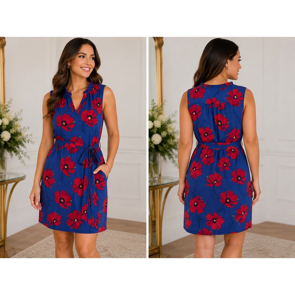 41 Hawthorn Blue & Red Floral Sleeveless Dress – Size Small